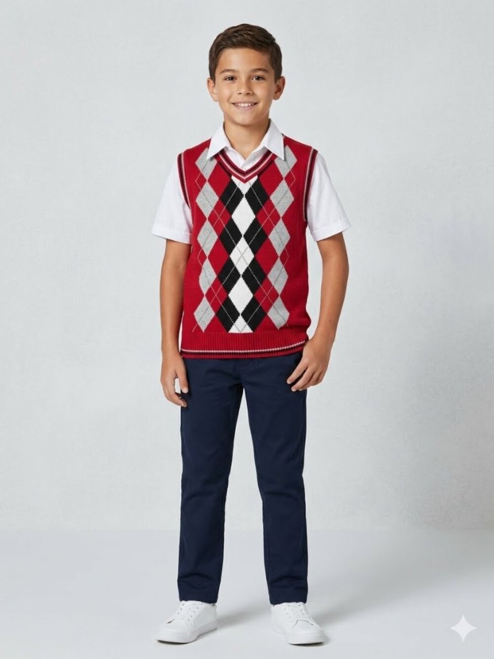 George Boys Red Argyle Knit Sweater Vest - Youth Size 8 (M) EUC